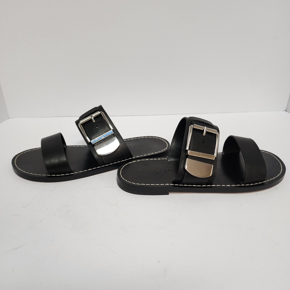 Marc Fisher Black Leather Double-Strap Women's Buckle Sandals Sz 6.5 - Picture 4 of 10
